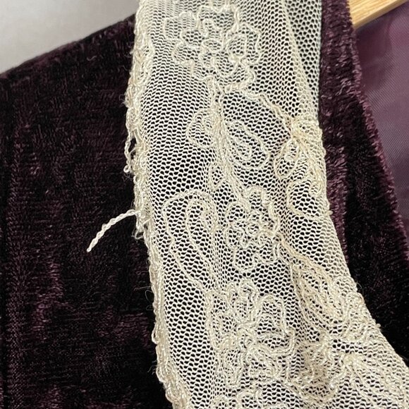 Velvet Jacket Lace Collar Purple Women Button Up Victorian‎ Size Large Delicate - Picture 9 of 11